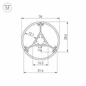 Профиль ROUND-D36-360-2500 ANOD BLACK (Arlight, Алюминий)