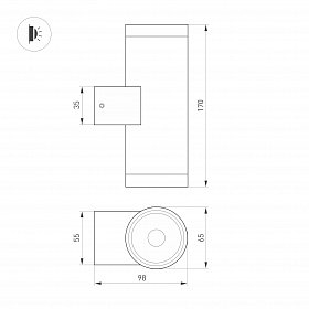 Светильник LGD-RAY-WALL-TWIN-R65-2x9W Day4000 (GR, 23 deg, 230V) (Arlight, IP65 Металл, 3 года)