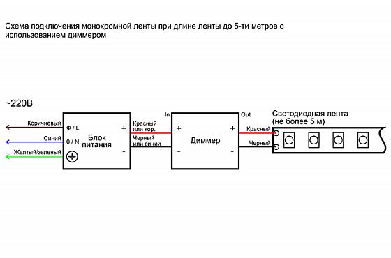 Схема подключения светодиодной ленты до 5м с диммером