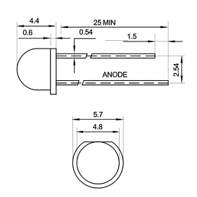 Светодиод ARL-5053URC-2.5cd (Arlight, 4,8mm (круглый; CAP))